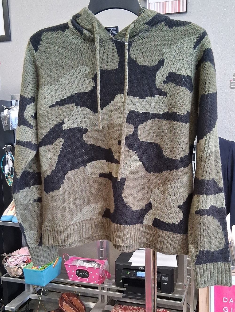 Men's Camo Zip-Up Knit Hoodie Sweater - Olive/Black